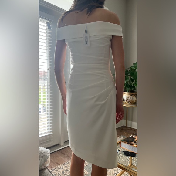 MILLY Ally Cady Asymmetric Hem Off the Shoulder Dress - Picture 3 of 4